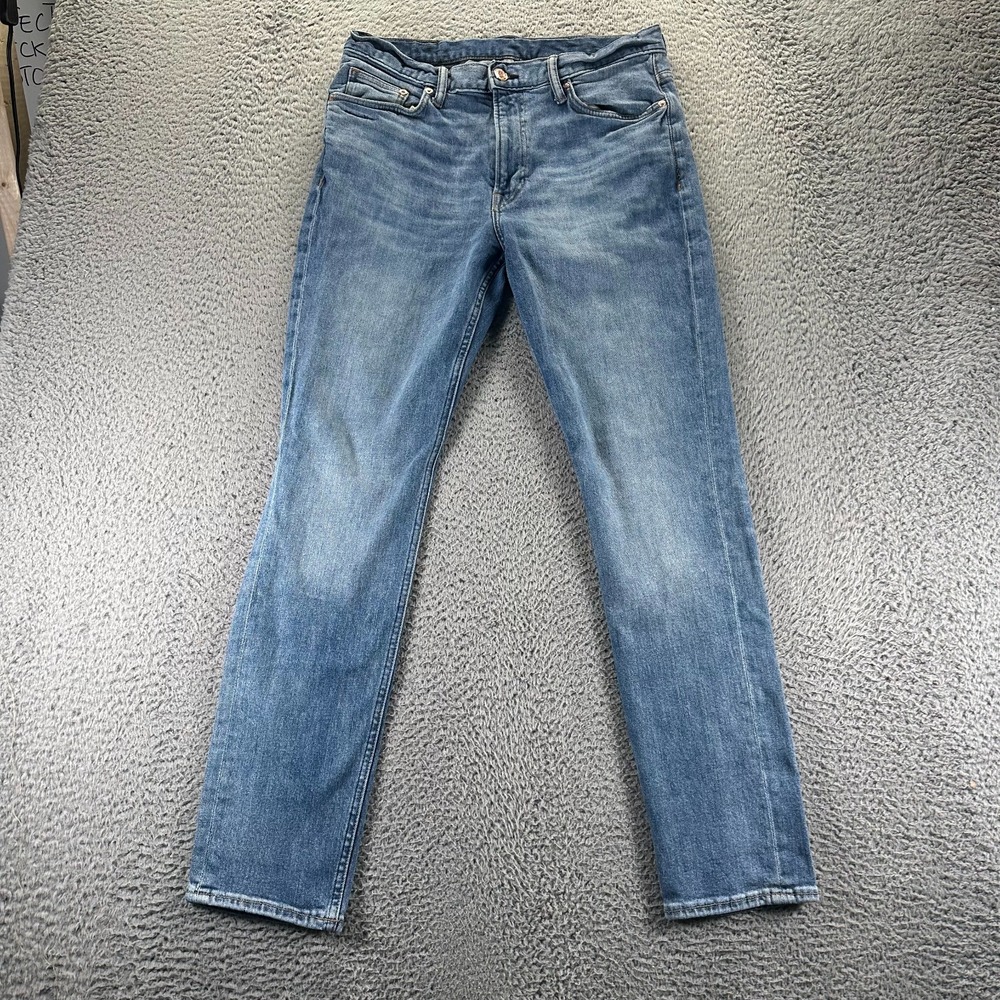 H&M Jeans Men's 33x32 Blue Cotton Denim Straight Slim Fit Workwear Faded Stretch